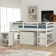 thumbnail image 2 of White Twin Loft Bed with Desk & Cabinet - Space-Saving Solid Wood Frame, Study Bed for Bedroom, 78.4"x42.5", Ages 6+, 2 of 13