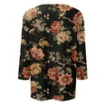 thumbnail image 5 of Camiseta estampada de manga tres cuartos con cuello redondo informal a la moda para mujer naranja/4XL, 5 of 5