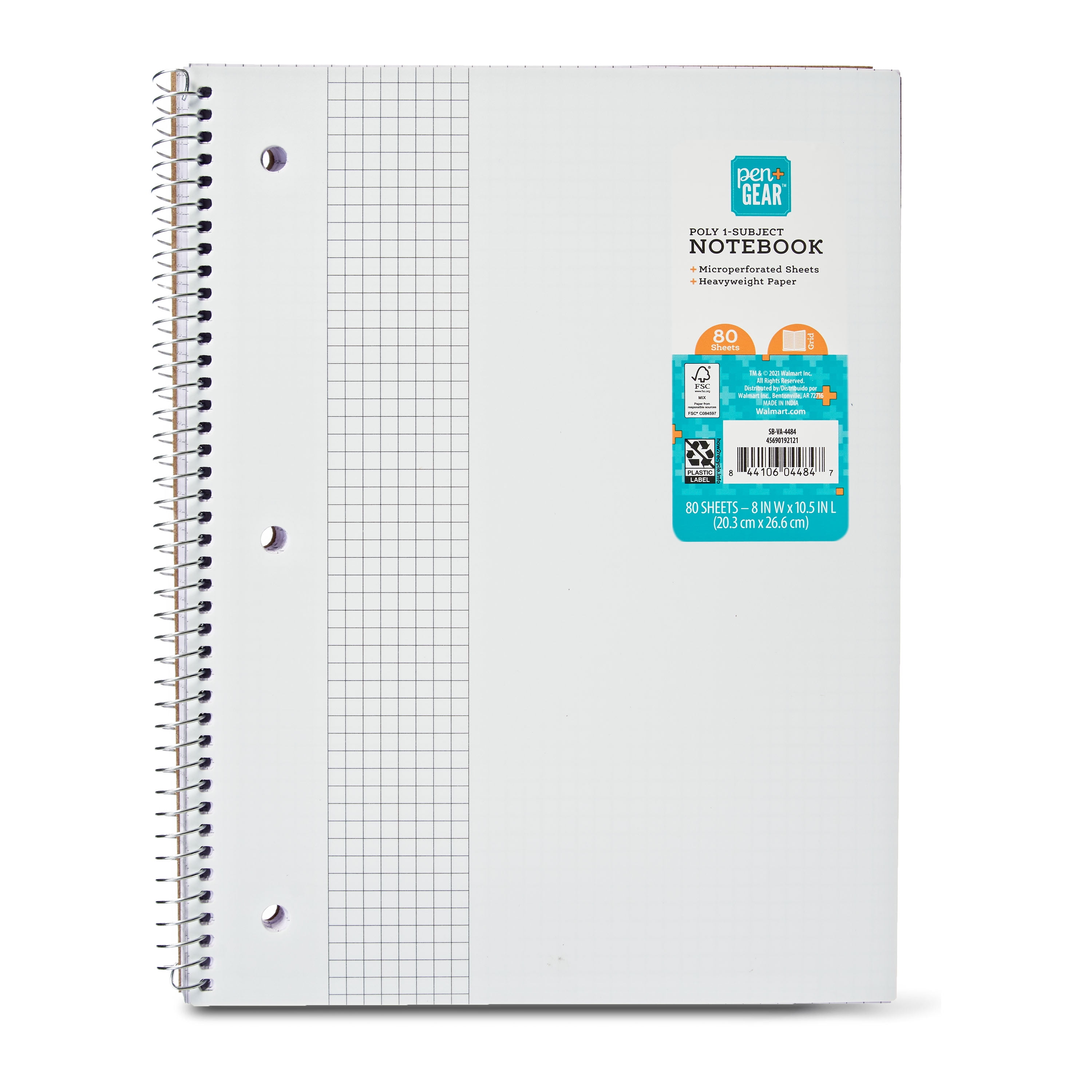 Pen+Gear Poly 1-Subject Notebook, 5x5, Grid Ruled, 80 Sheets