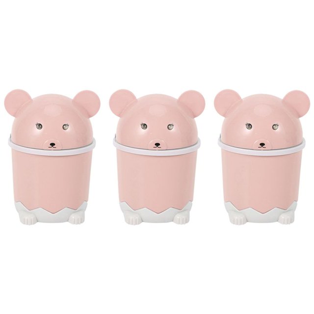 3X Escritorio de Basura de Escritorio Con Tapa Cesta de Papel Pequena Mini de Basura de Plastico de Flip Rosado