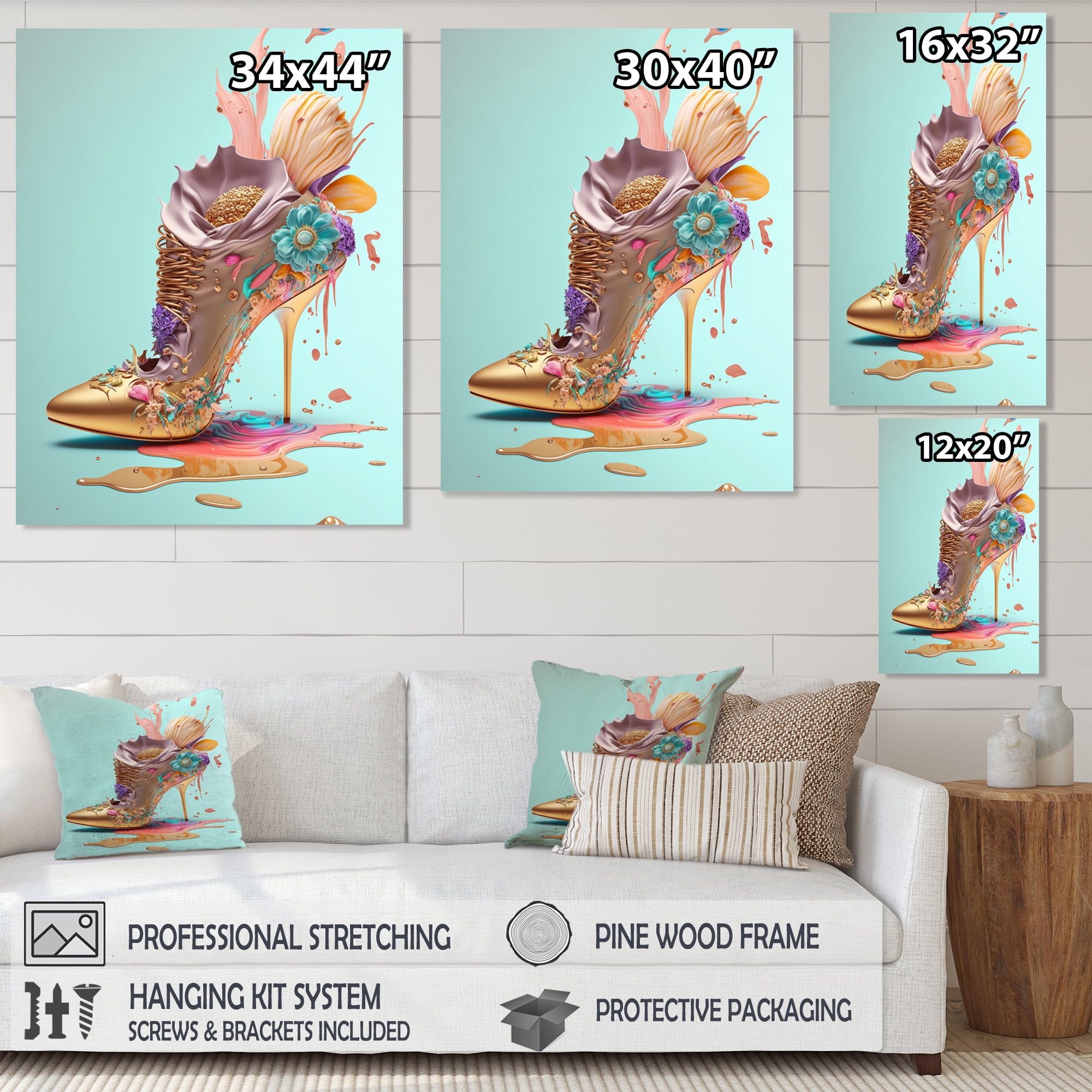 Designart Blue Floral Hight Heels I Canvas Wall Art