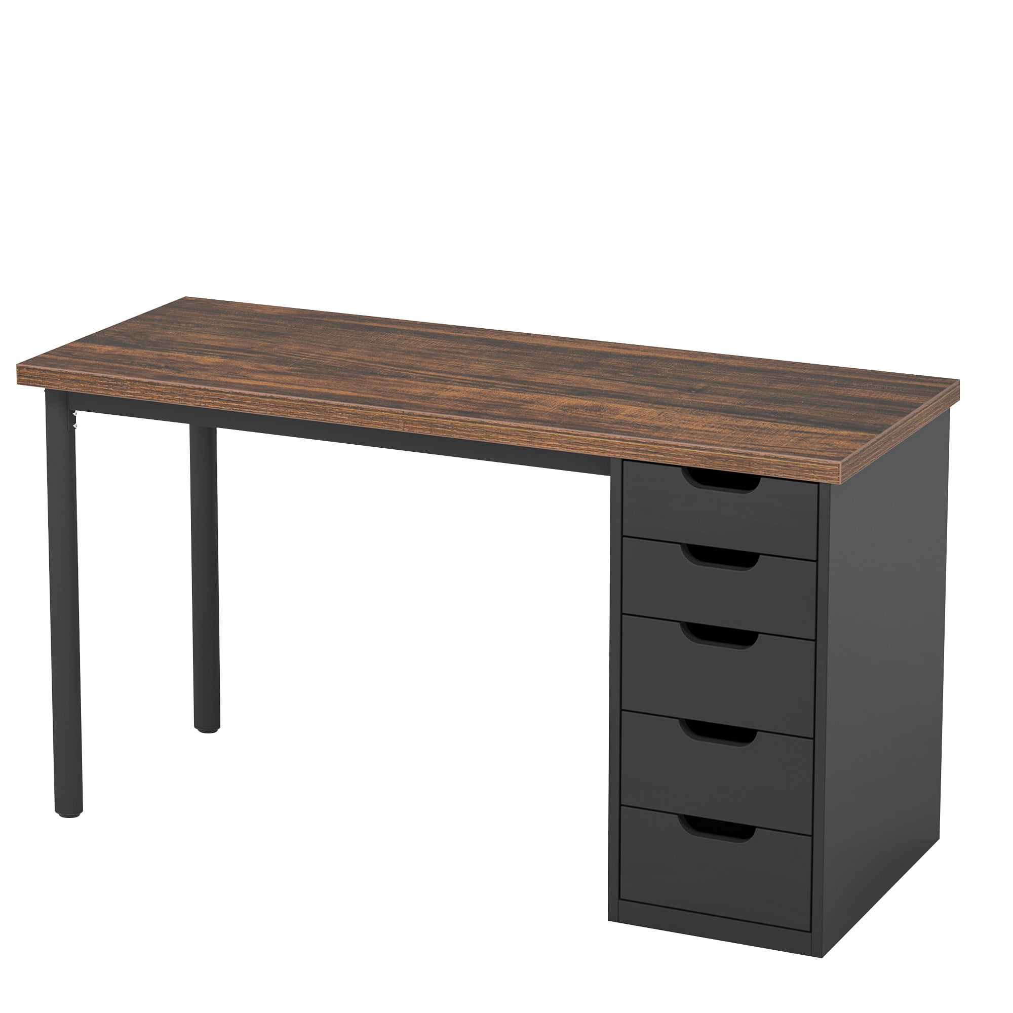 MAYEERTY 47.24" Industrial Desk, 5 Drawers with Metal Rails, 1.18" Thick Engineered Wood