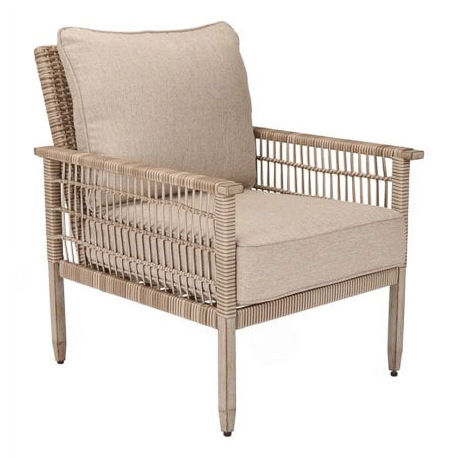 Better Homes & Gardens Meadow Lake 4-Piece Patio Wicker Conversation Set with Beige Cushions
