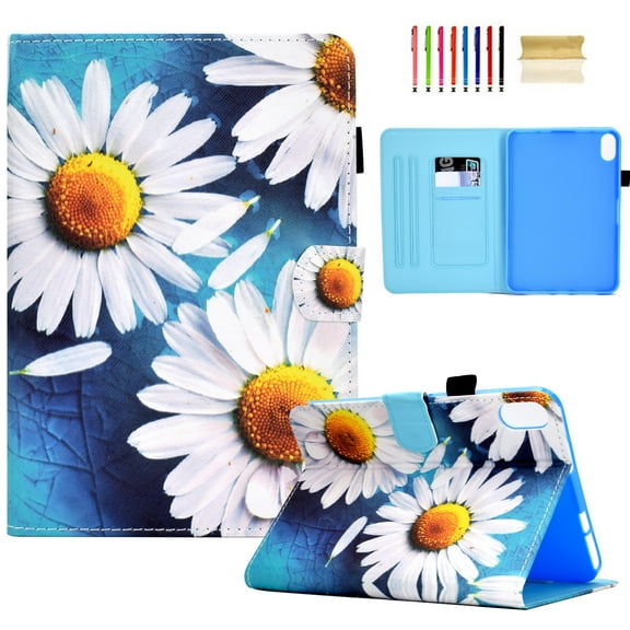 TECH CIRCLE Case for iPad 10th Generation 2022,Premium Leather Folio Multiple Viewing Angles Stand Protective Smart Wallet Kids Cover with Auto Sleep/Wake for 2022 iPad 10th Gen,Sunflower