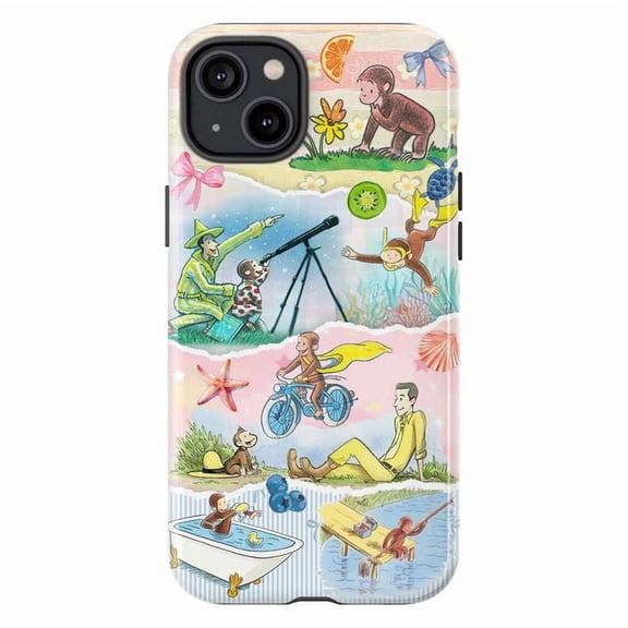 Curious Monkey Adventure Phone Case, Playful Outdoor & Fun Activity Collage iPhone Cover, Whimsical Pastel Design for iPhone 16 15 14 13 12 11 Pro Plus Max Mini