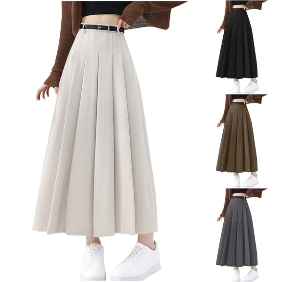 Mgmyaa Women's Fall Winter High Waisted A-line Long Skirt with Adjustable Waist for Casual Office