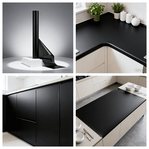 Matte Black Cabinet Film 1x5 2x5 4.8x5 FT - Waterproof Oil-Proof Peel & Stick Vinyl for Kitchen Cabinet, Countertop, Easy Clean DIY Home Renovation