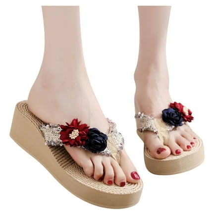 

A1 new home gifts for home Fashion Women Beach Breathable Sandals Home Slipper Flip-Flops Wedges Shoes Cloth Blue