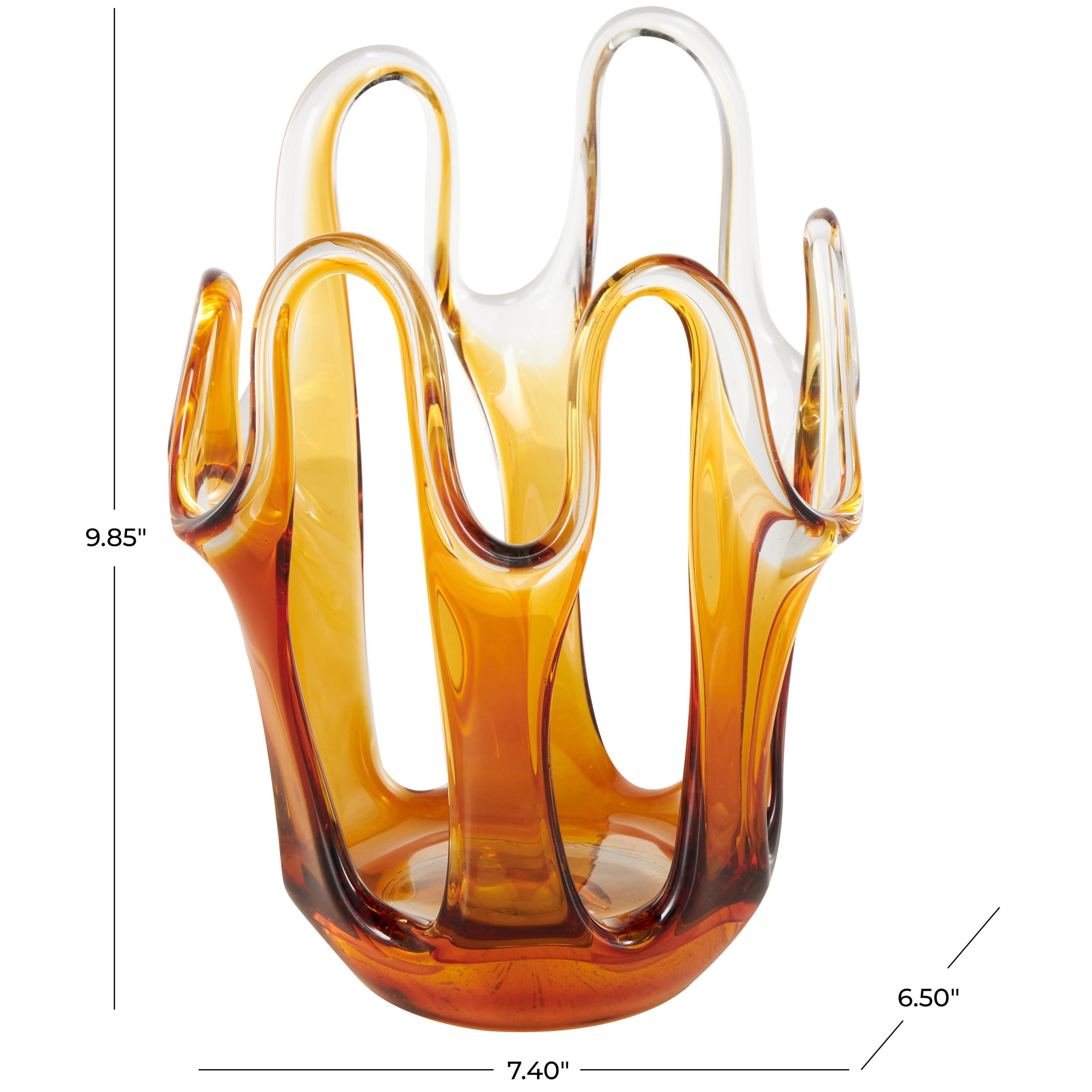 DecMode 10" Abstract Ombre Orange Glass Vase with Wavy Oval Cutouts