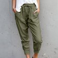 thumbnail image 3 of QUYUON Wide Leg Pants for Women Summer Clearance Casual Solid Cotton Linen Drawstring Elastic Waist Calf-Length Pants Women's Sweatpants Full Length Pant Leg Workwear Style P6517 Army Green 3XL, 3 of 7