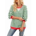 thumbnail image 3 of Women Striped Sweatshirts Oversized Crewneck Long Sleeve Shirts Y2K Pullover Top Fall Outfits Grass Green L, 3 of 10