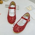 thumbnail image 5 of Xiaoxatg Girls Bow Sneakers With Secure Closure Sequined Flat Shoes For Dance Performance And Everyday Wear 5-5.5 Years Red, 5 of 5