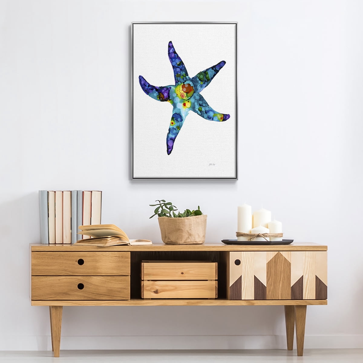 Sea Star Framed Premium Gallery Wrapped Canvas - Ready to Hang - 27 x 41 - Silver Floating Frame