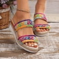 thumbnail image 3 of IUJSOY Women's Wedge Platform Sandals Espadrilles Two Strap Colorful Embroidery Slip on Slides, 3 of 9