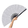 thumbnail image 1 of Abanico plegable GeGeya, grande, 33 cm, para fiestas de baile en línea, plateado, 1 of 6