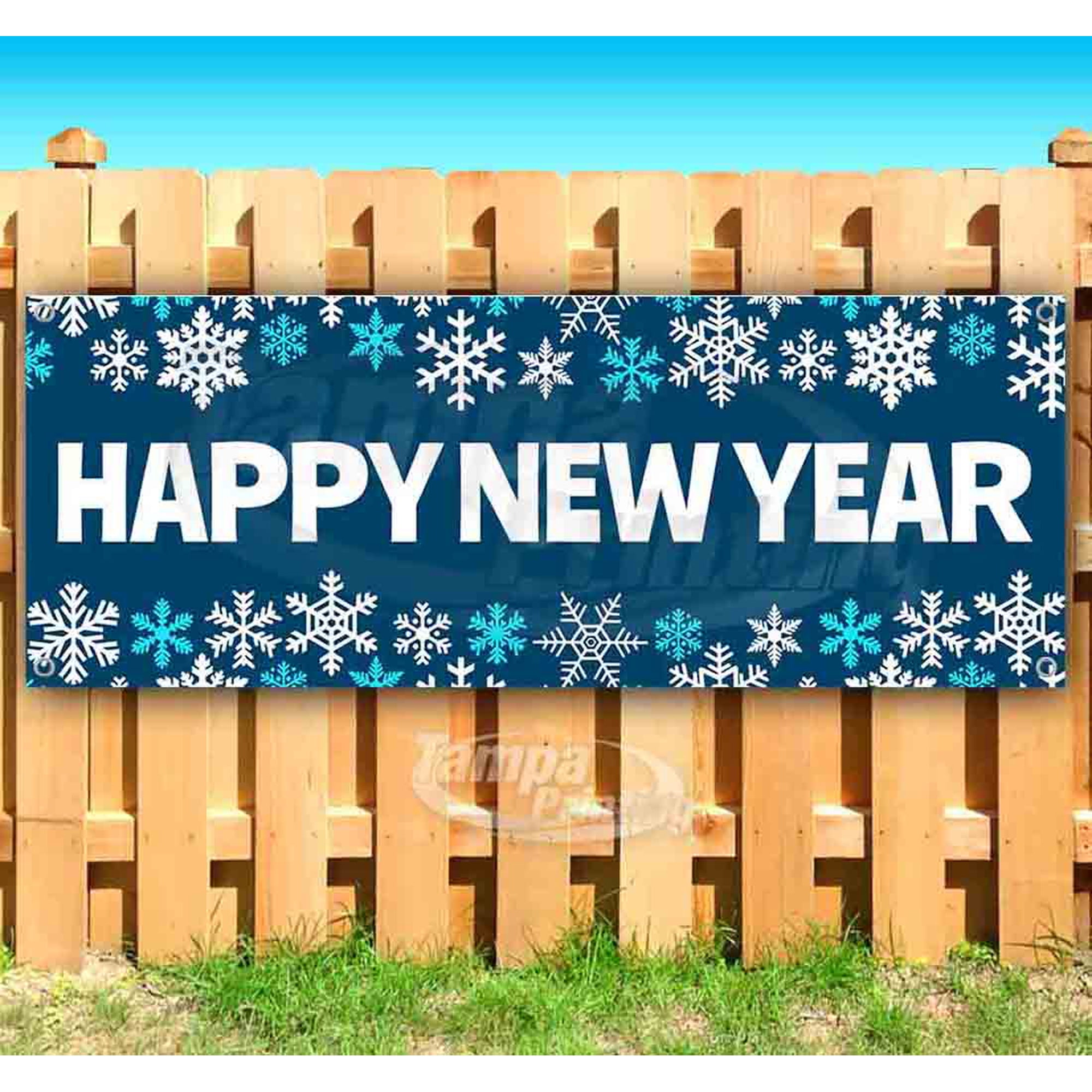 Happy New Year 13 oz Vinyl Banner With Metal Grommets