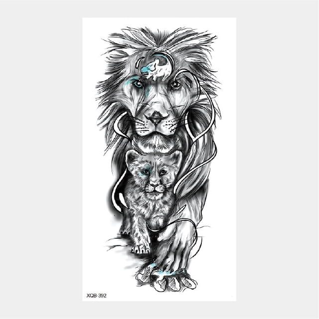 Pegatina de papel para tatuaje de animales, tigre, león, cabeza de lobo, medio brazo, pegatina grande de transferencia de agua