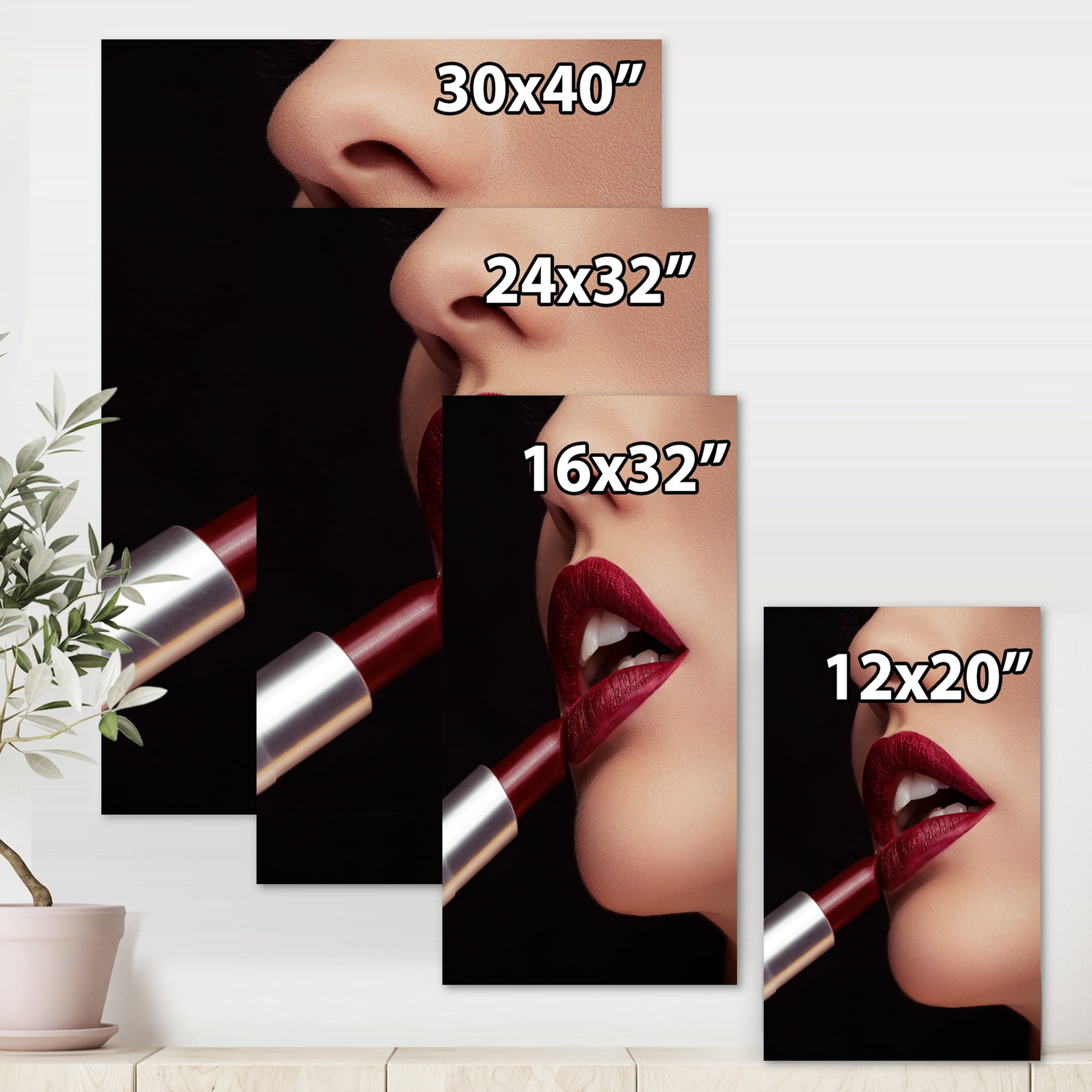 Designart ' Woman Applying Red Lipstick On Lips I ' Modern Canvas Wall Art Print