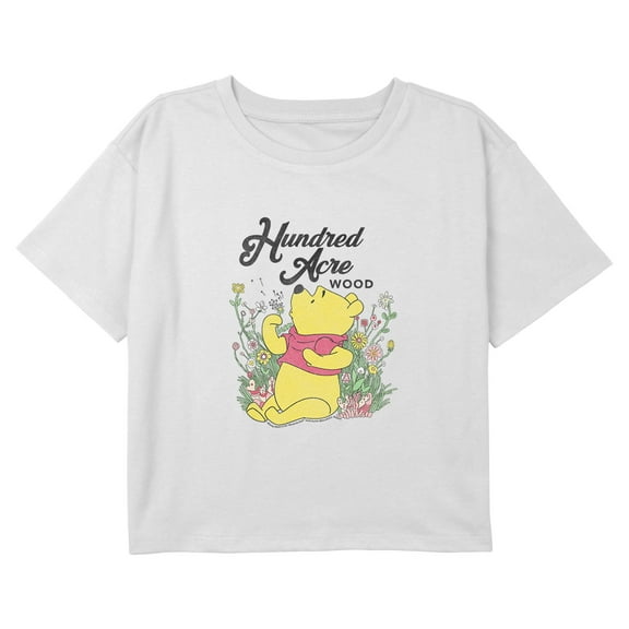 Girl's Winnie the Pooh Floral Hundred Acre Wood Graphic Cropped T-Shirt