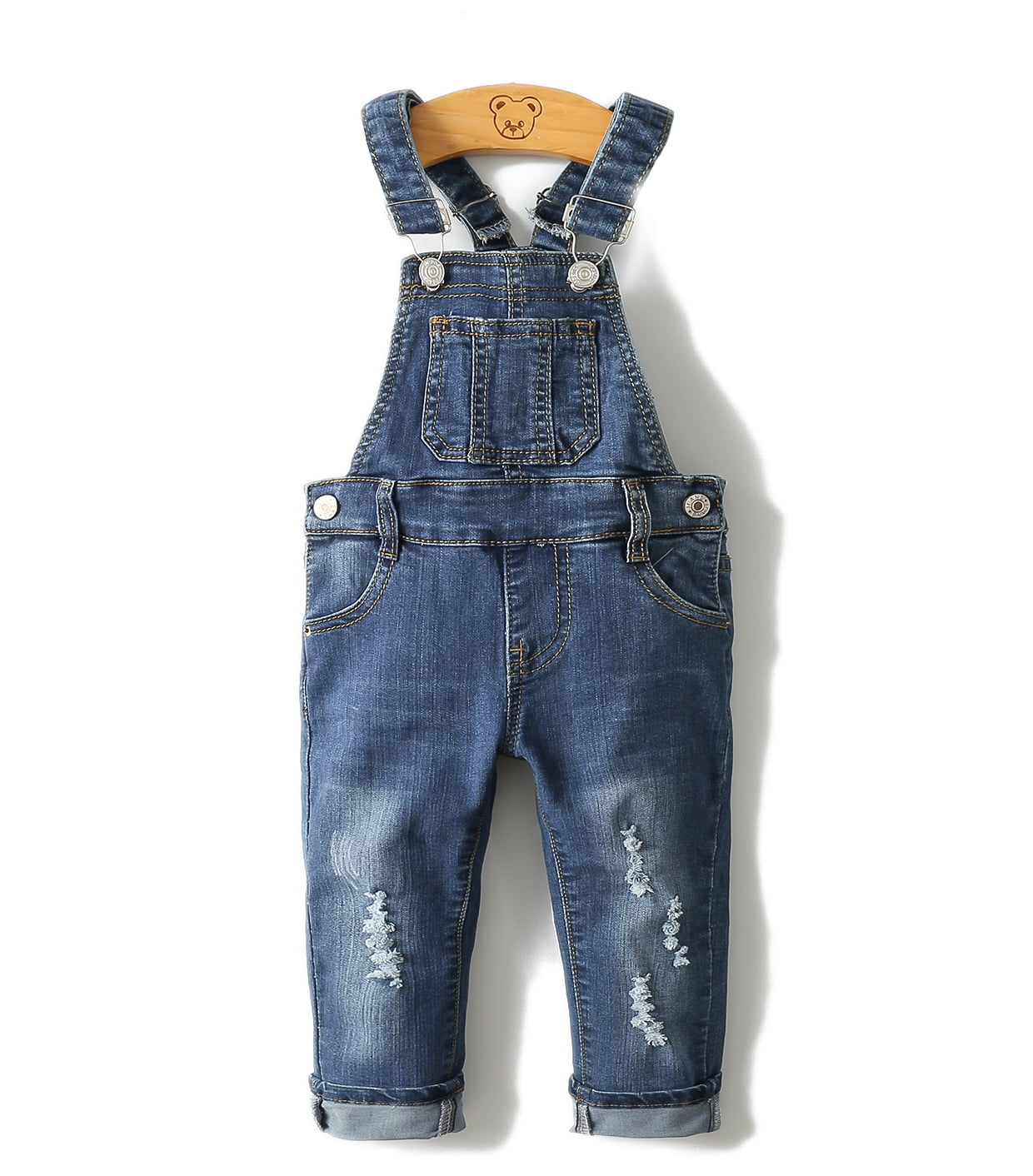 Kidscool Child Ripped Holes Stretchy Stone Washed Soft Slim Jeans Overalls,Light Blue,6-7 Years 