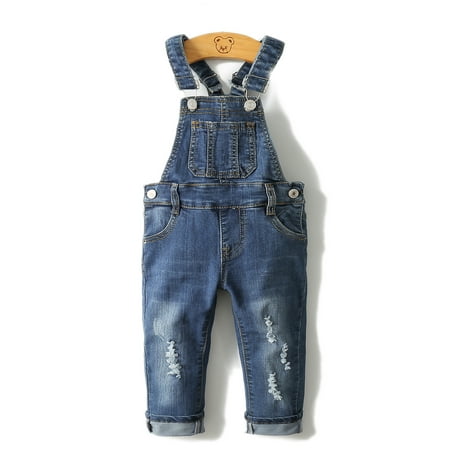 

KIDSCOOL SPACE Little Girl Boy Ripped Denim Cute Slim Pants Jean Overalls 18M