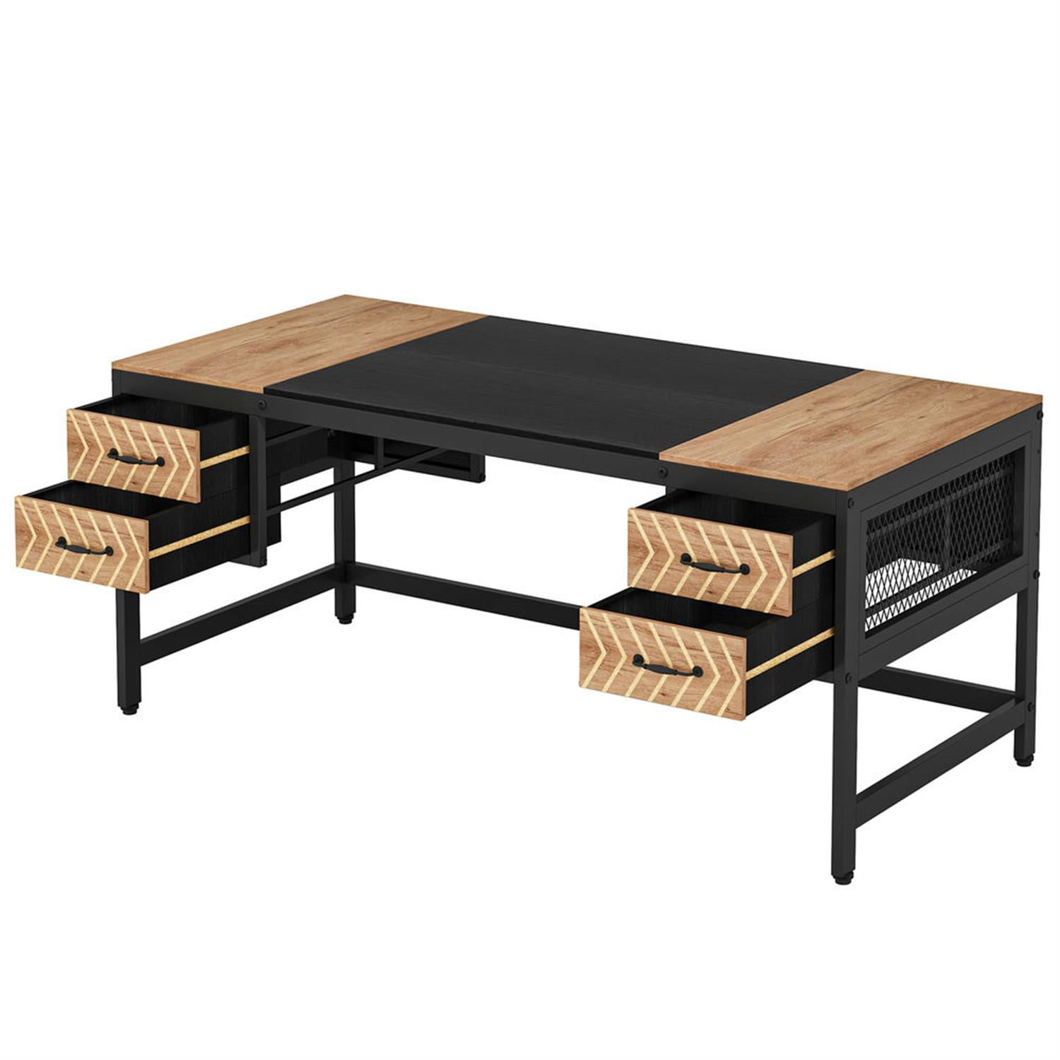 Demi Bonn 63" Executive Computer Desk with 4 Storage Drawers, Modern Study Writing Gaming Table for Home Office, Brown