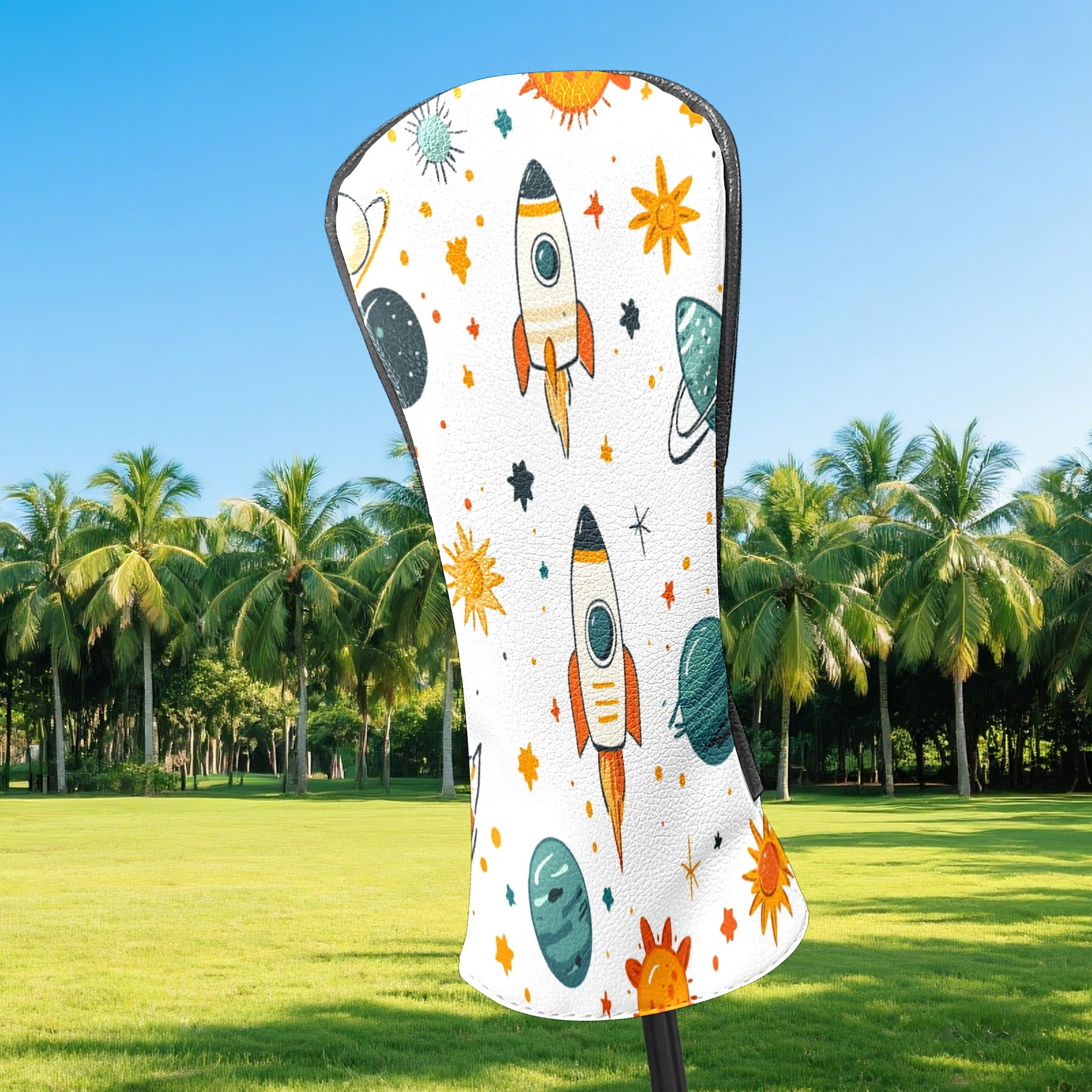 Golf Club Covers PU Leather Waterproof Head Covers for Fairway Woods Hybrids Spaceship Sun