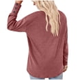 thumbnail image 4 of Annhoo Womens Fall Tops Casual Button Long Sleeve V Neck T Shirts Baggy Solid Color Going out Lounge Blouses, 4 of 5