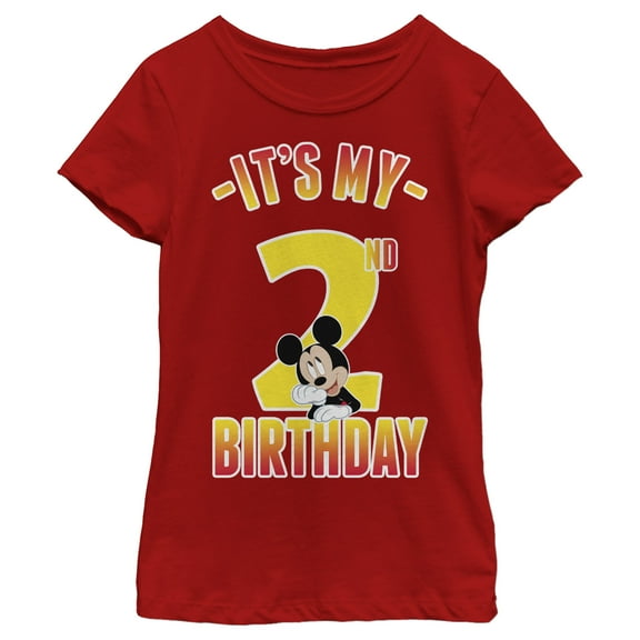 Girl's Mickey & Friends It's My 2nd Birthday Graphic Tee Red X Large
