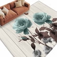 thumbnail image 2 of Teal Blue Floral Area Rugs 5x8 for Living Room, Vintage Rustic Botanical Beige Wooden Non Slip Washable Rug Runner, Low Pile Indoor Floor Carpet Mat Bathroom Rugs for Bedroom, Kids Room, 2 of 9