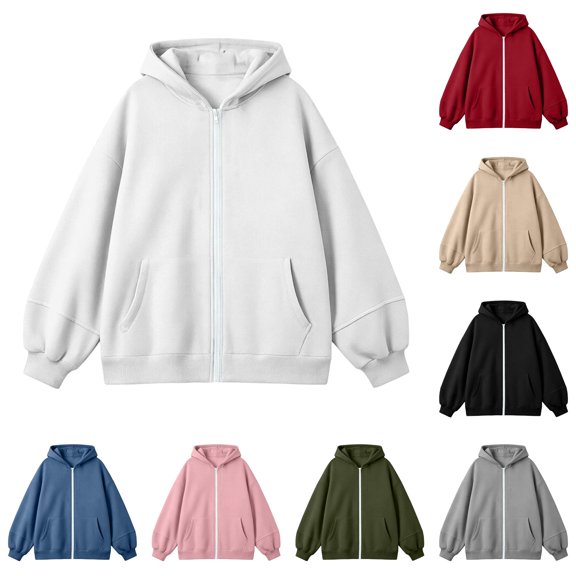 HCYSFG Girls Solid Color Fleece Hoodie Zip Up Long Sleeve Front Pocket Warm Lined Sweatshirt Fall Winter Outdoor Wear Pullover