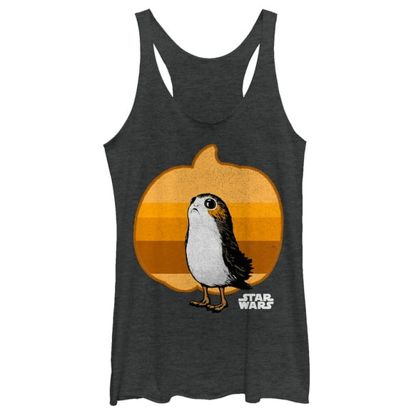 Women's Star Wars The Last Jedi Halloween Porg Pumpkin Racerback Tank Top Black Heather Large