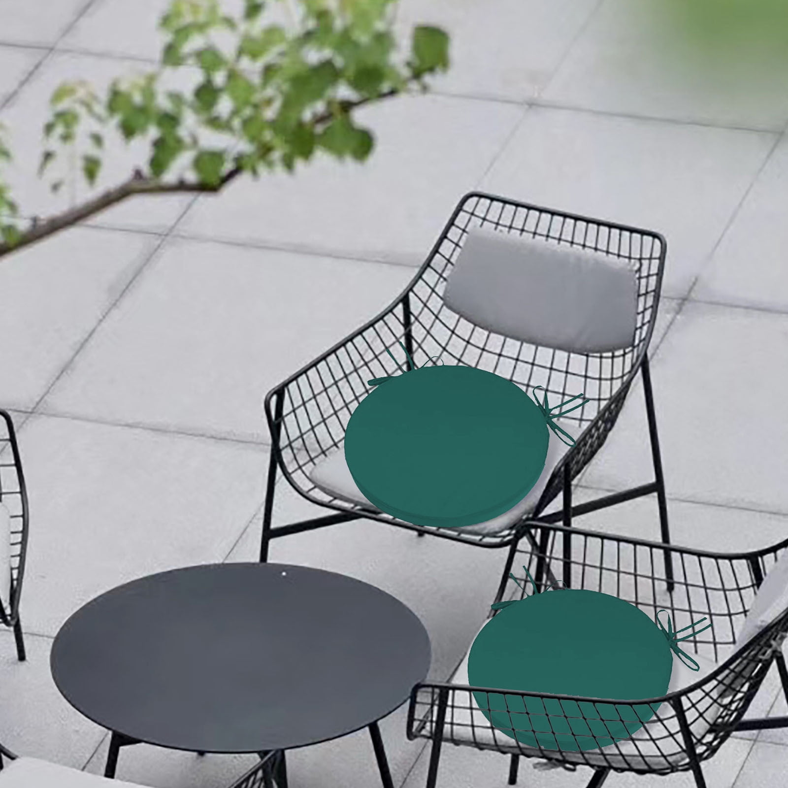 Round Outdoor Chair Cushions with Ties 15.75'' Waterproof Patio Seat Cushions for Bistro Chairs, Removable Machine Washable Covers, Fade Resistant Garden Furniture Cushions, Non- Round Chair Pads