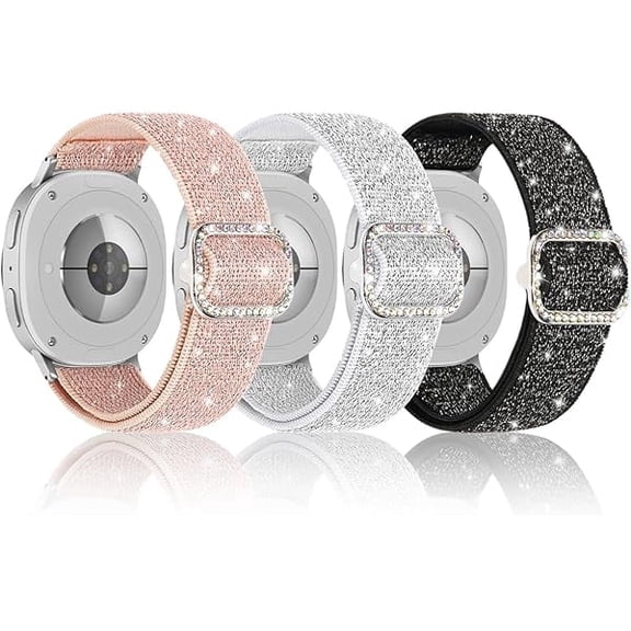 Bling Stretchy Nylon Band Compatible with Samsung Galaxy Watch 8 Band 40mm 44mm/Galaxy Watch 8 Classic 46mm Bands, Sparkly Soft Elastic Adjustable Straps for Samsung Watch 8/8 Classic Band for Women