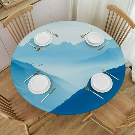 

Easter Round Tablecloth Fitted Table Cover-Cute Rabbit Elastic Tablecloths Waterproof Outdoor Indoor Table Protector for Family Dinner Holiday Party Spring Flower on Wooden Plank