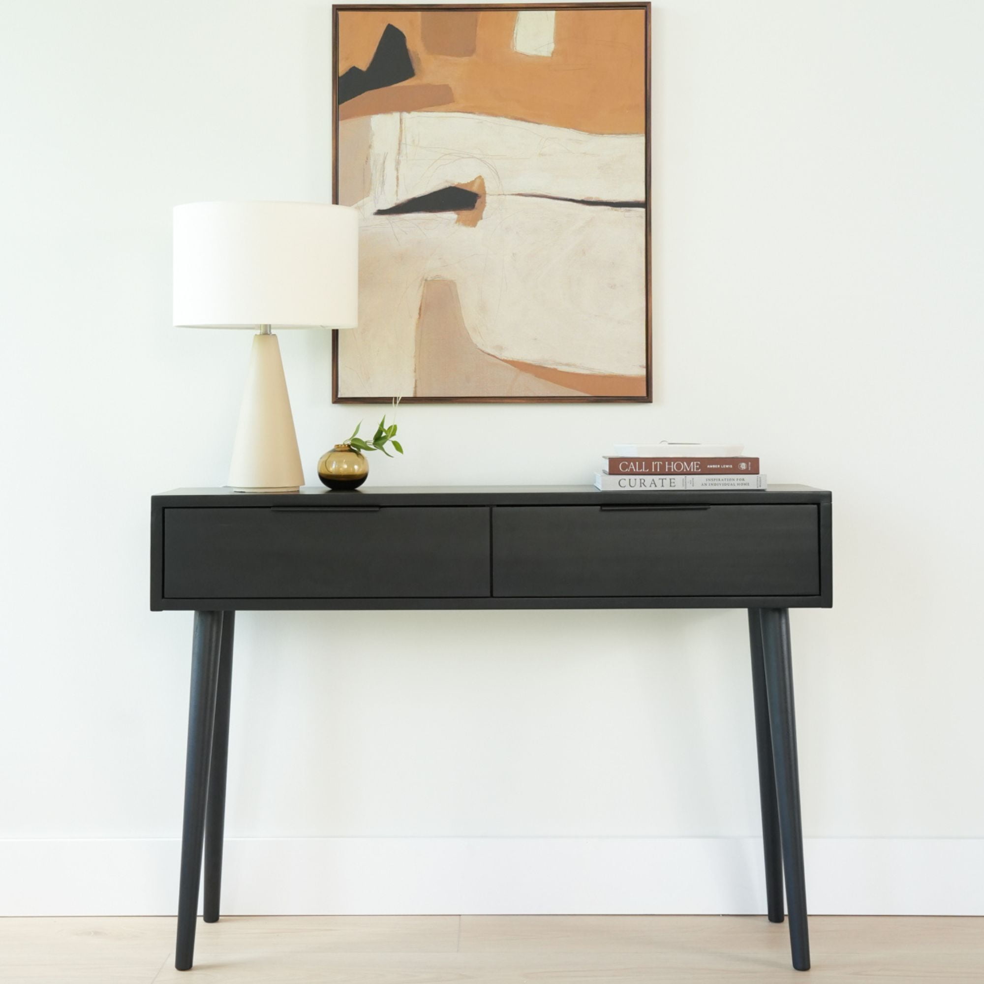 Plank+Beam 46" Mid Century Modern Console Table with Storage Shelves, Entryway Table with Storage, Foyer Tables for Entryway, Console Table, Black
