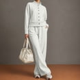 thumbnail image 5 of Enjoytime Womens 2 Piece Outfits Stand Collar Button Down Sweatshirt Wide Leg Pants Matching Sets Travel Casual Loungewear, 5 of 6