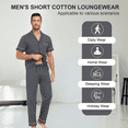 thumbnail image 6 of EA'S SECRET Mens 100% Cotton Pajamas Set Short Sleeve Long Pants Pjs Set Button Down Sleepwear with Pockets(Iron Grey,L), 6 of 8