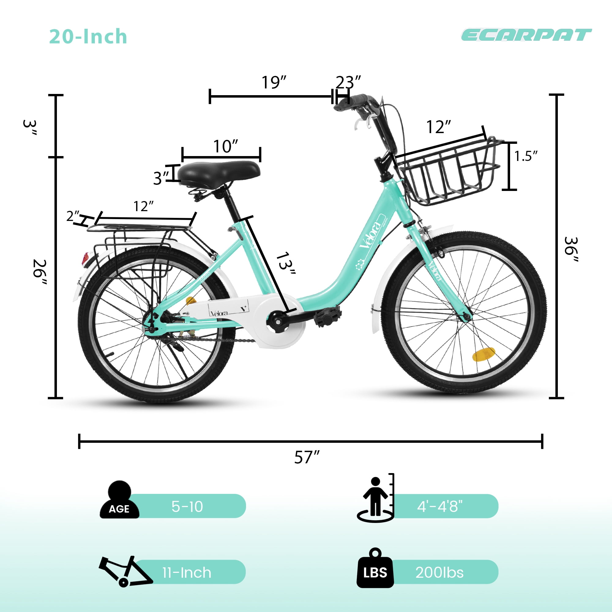 imerelez Kids Bike 20 Inch for Boys Girls Ages 6-12, Single-Speed with Dual V-Brake & Coaster Brakes, Lightweight Steel Frame, Multiple Colors (Pink/Green/Purple/White)