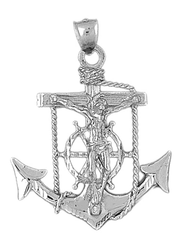 18K White Gold Mariners Cross/Crucifix Pendant 45 mm