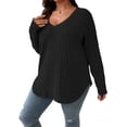 thumbnail image 4 of LilyLLL Plus Size Womens Ribbed Knit Long Sleeve V Neck Tunic T Shirt Tops, 4 of 5