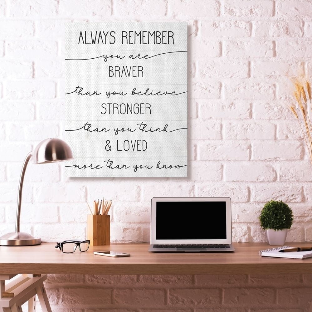 Braver Stronger Loved Family Inspirational Word Design Super Oversized Stretched Canvas Wall Art by Daphne Polselli