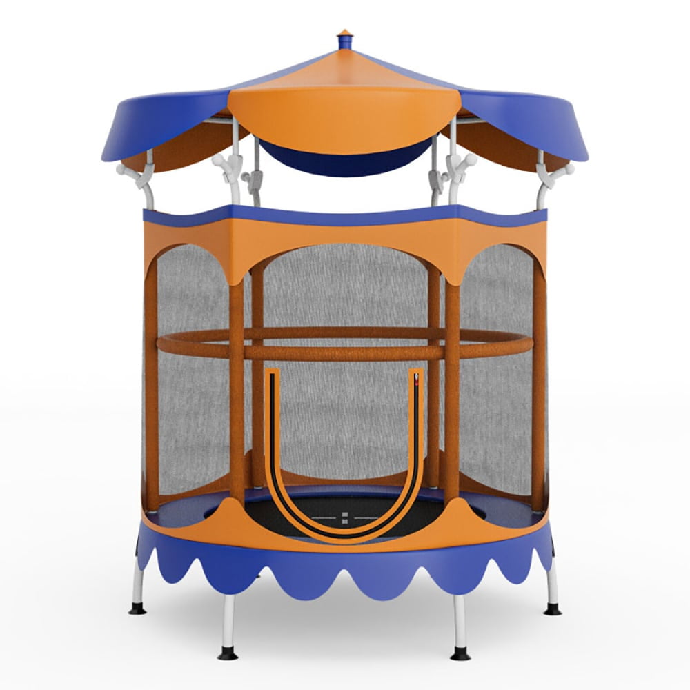 Spaco 64" Kids Trampoline with Detachable Canopy and Safety Enclosure Net-Orange, Bounce Trampoline for Outdoor as Garden, Park