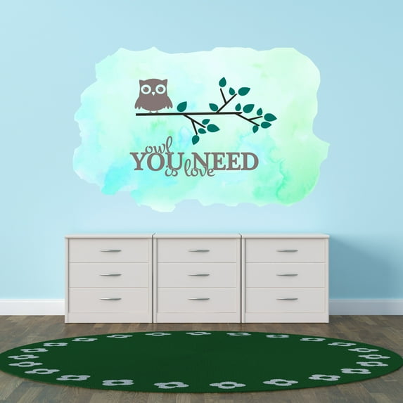 Animal Wall Decals for Children Playroom - Owl Sitting on a Branch Owl DIY & Creativity Boy Girl Bedroom Wall Sticker - Size: 30 In x 18 In