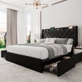 thumbnail image 1 of Honfach Full Bed Frame with 4 Storage Drawers, Upholstered Storage Bed with Charging Station, Wingback Storage Headboard, No Box Spring Needed,Black, 1 of 8