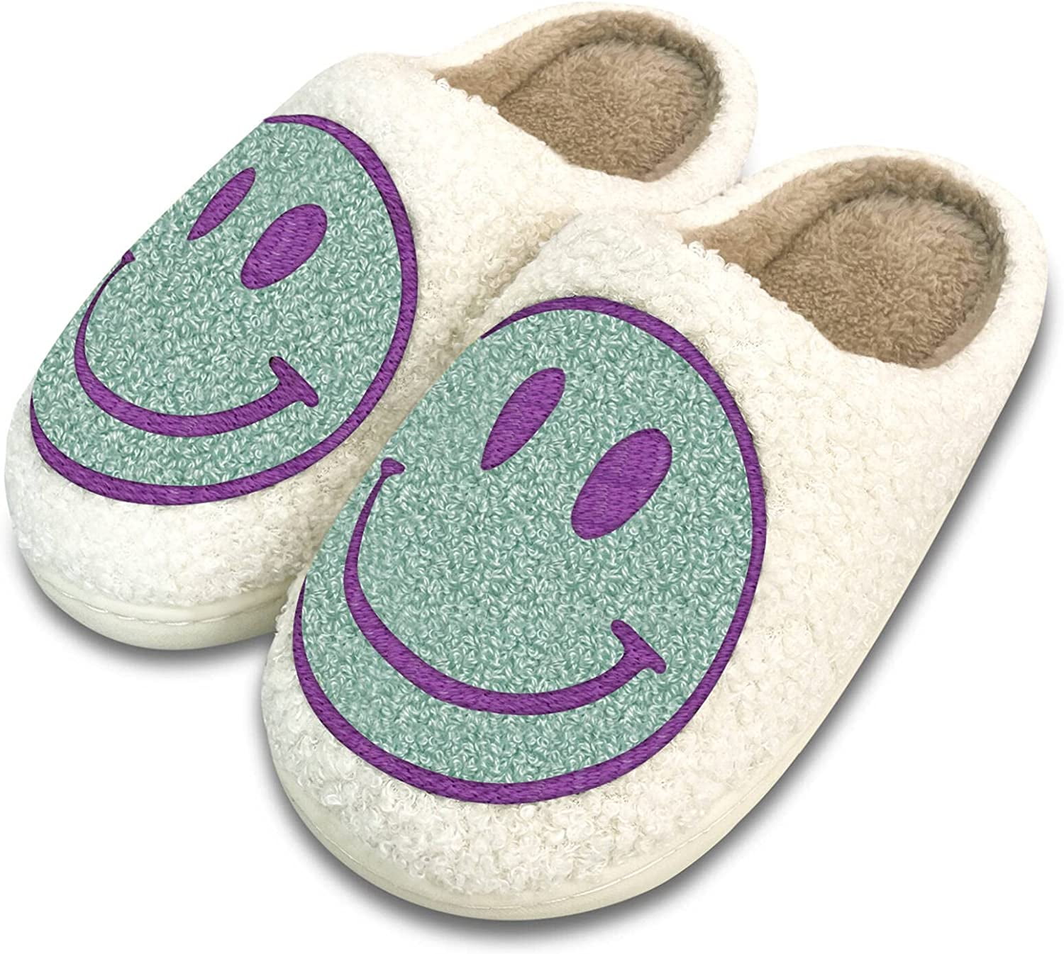 Smiley Face Slippers - Retro Soft Plush Slip-On Slippers With Anti-Skid Sole (Unisex, Multiple Colors) - View #9