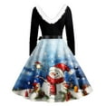 thumbnail image 4 of Christmas Print Flare Dress for Women Long Sleeve Dress Hollow Party Casual Dresses, Festive Fall and Winter Wear with V-Neck and Flowy Design,Light Blue,L, 4 of 5