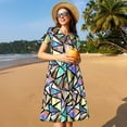 thumbnail image 4 of Fotbe Colored Glass Vestido Largo de Moda para Mujer, Vestido Tipo Camiseta con Manga Corta y Estilo Casual a Rayas y Bloques de Color, 4 of 6