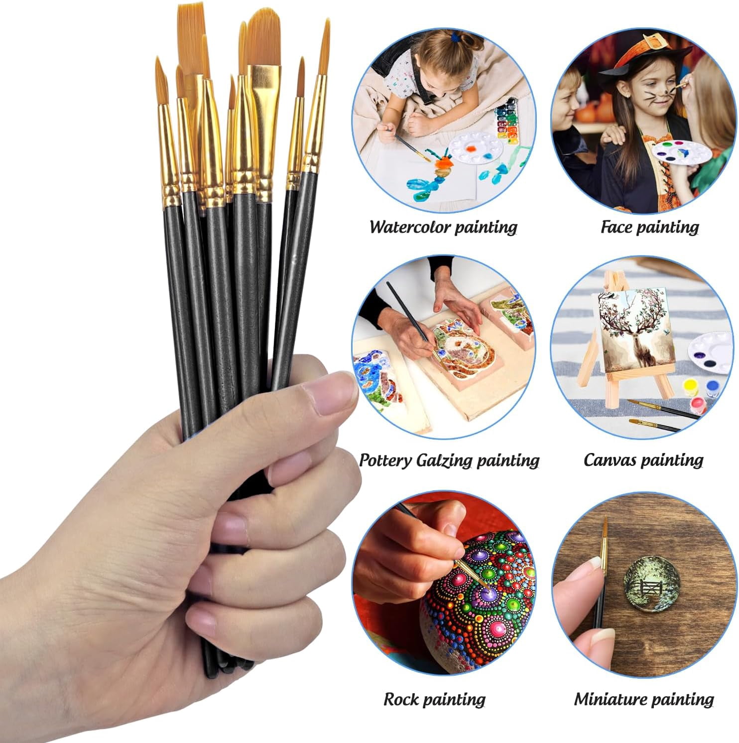 JJEAN-Paint Brushes Palettes Set by , 2 Packs/20 Easter Egg Painting Brushes - Assorted Sizes and Shapes with 5 Paint Trays for Acrylic Watercolor Oil Gouache Tempera and Body Painting (Black)