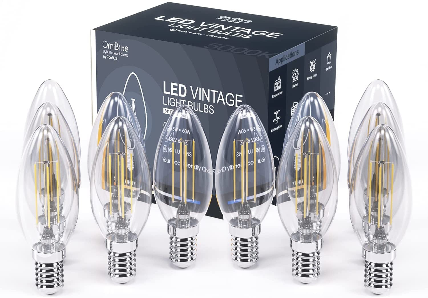 Buy 12Pack Dimmable LED Chandelier Light Bulbs, E12 Small Base, 5.5W